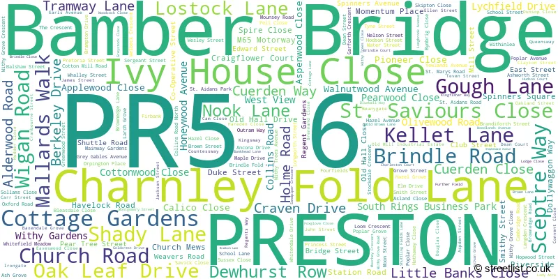A word cloud for the PR5 6 postcode